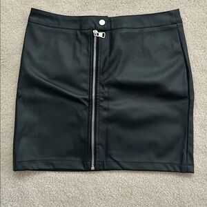 Revamped Black Vegan Leather Mini Skirt with Front Zipper - Size S